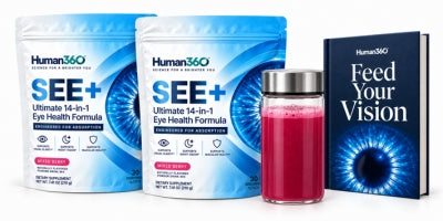 Two SEE+ pouches and a shaker bottle