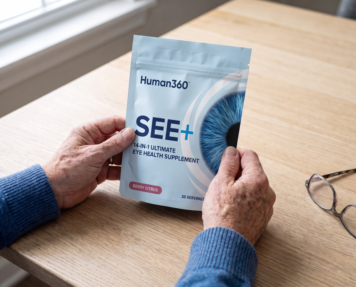 Illustrative SEE+ packaging photograph; not a real customer review.